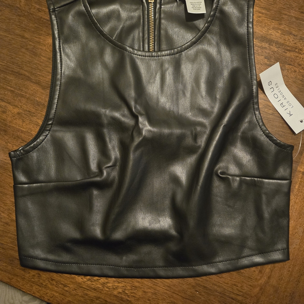 Kendall & Kylie Black Faux Leather Crop Top